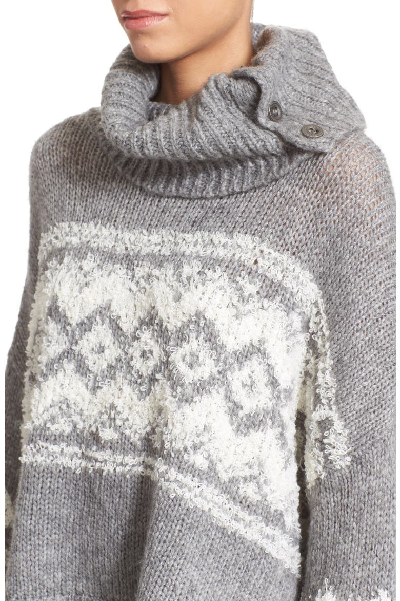 Fair Isle Split Neck Sweater, Alternate, color, CHARCOAL/ IVORY