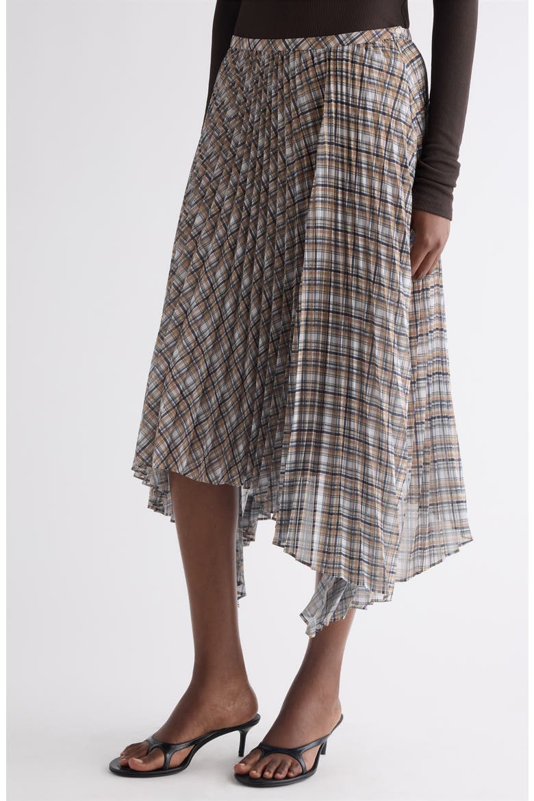 Plaid Bias Cut Pleated Skirt, Alternate, color, GREY
