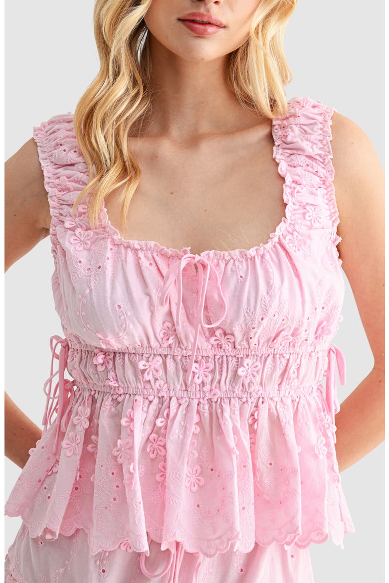 Side Tie Embroidered Cotton Eyelet Top, Alternate, color, PINK