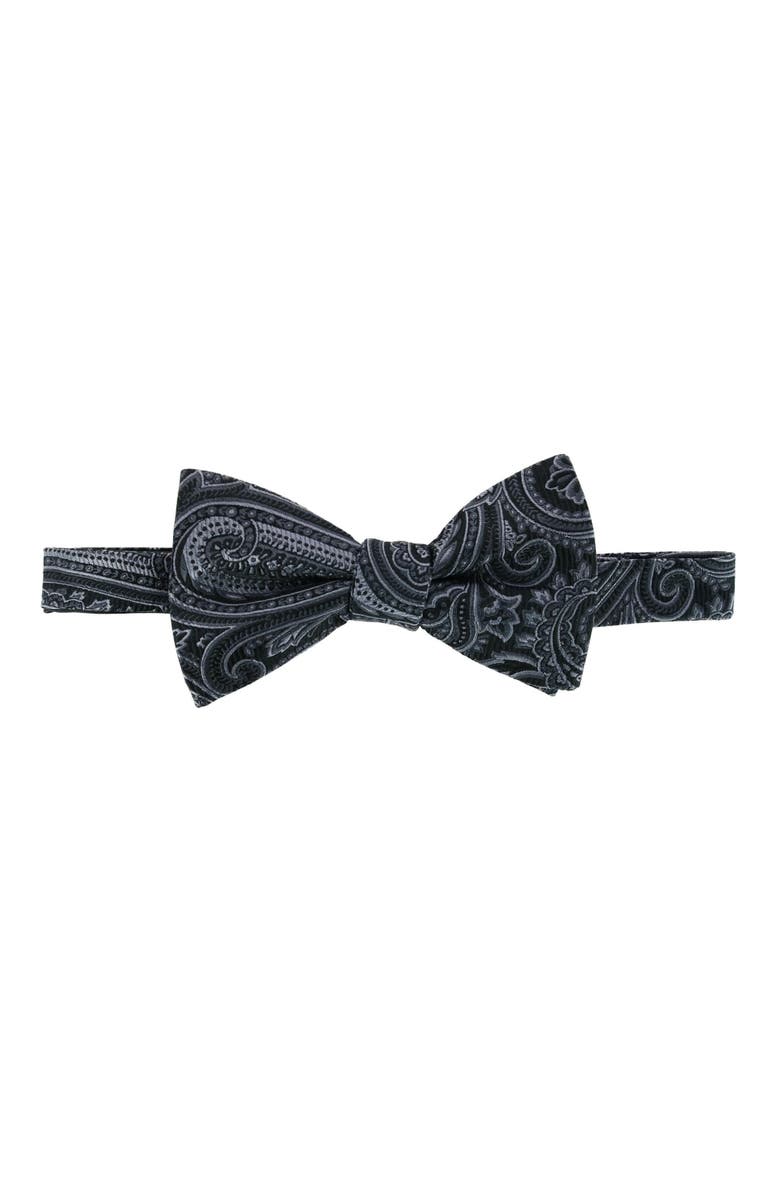Trafalgar Sobee Paisley Brace Bow Tie & Pocket Square Set, Alternate, color, Black