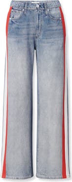 rag & bone rb Miramar Side Stripe High Waist Wide Leg Cotton Terry Sweatpant Track Pants