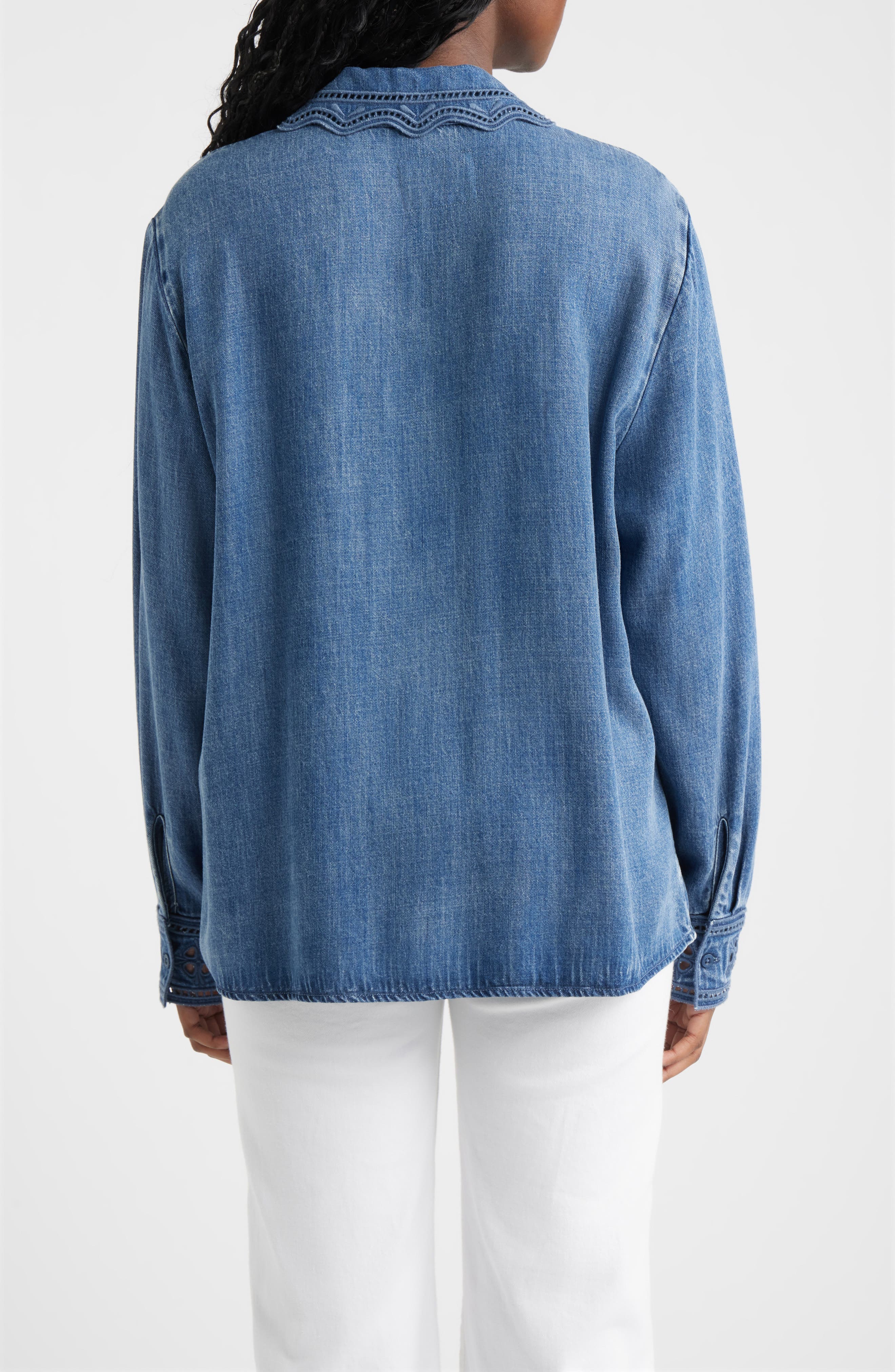 Bethany Embroidered Collar Button-Up Denim Top - image 2
