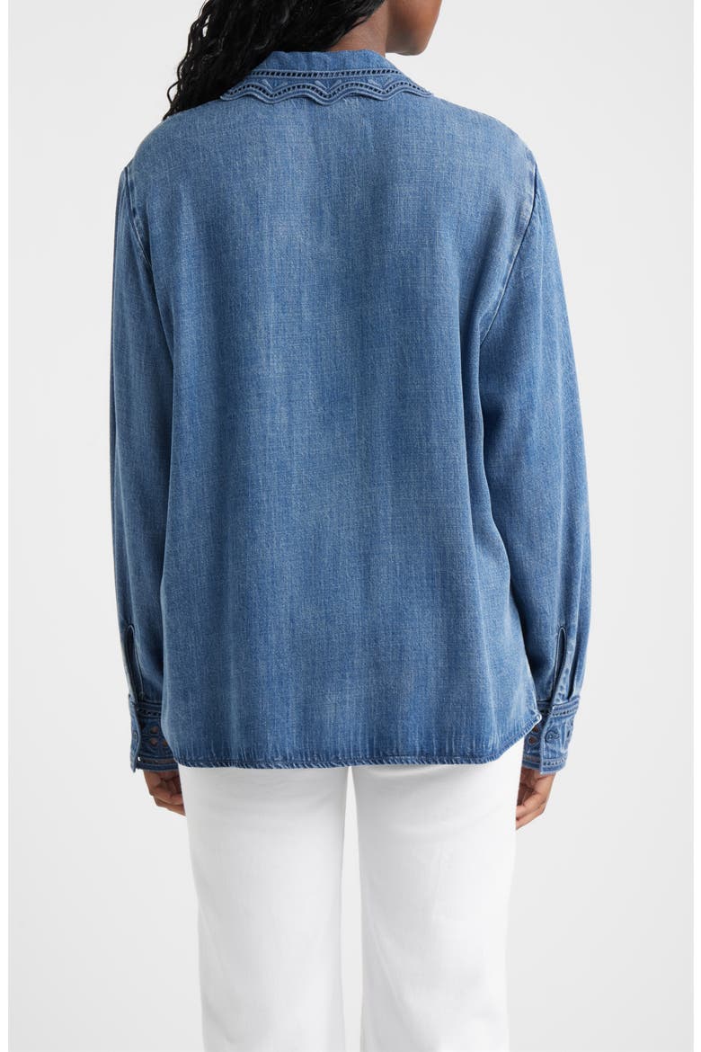 Bethany Embroidered Collar Button-Up Denim Top, Alternate, color, ANTIQUE BLUE