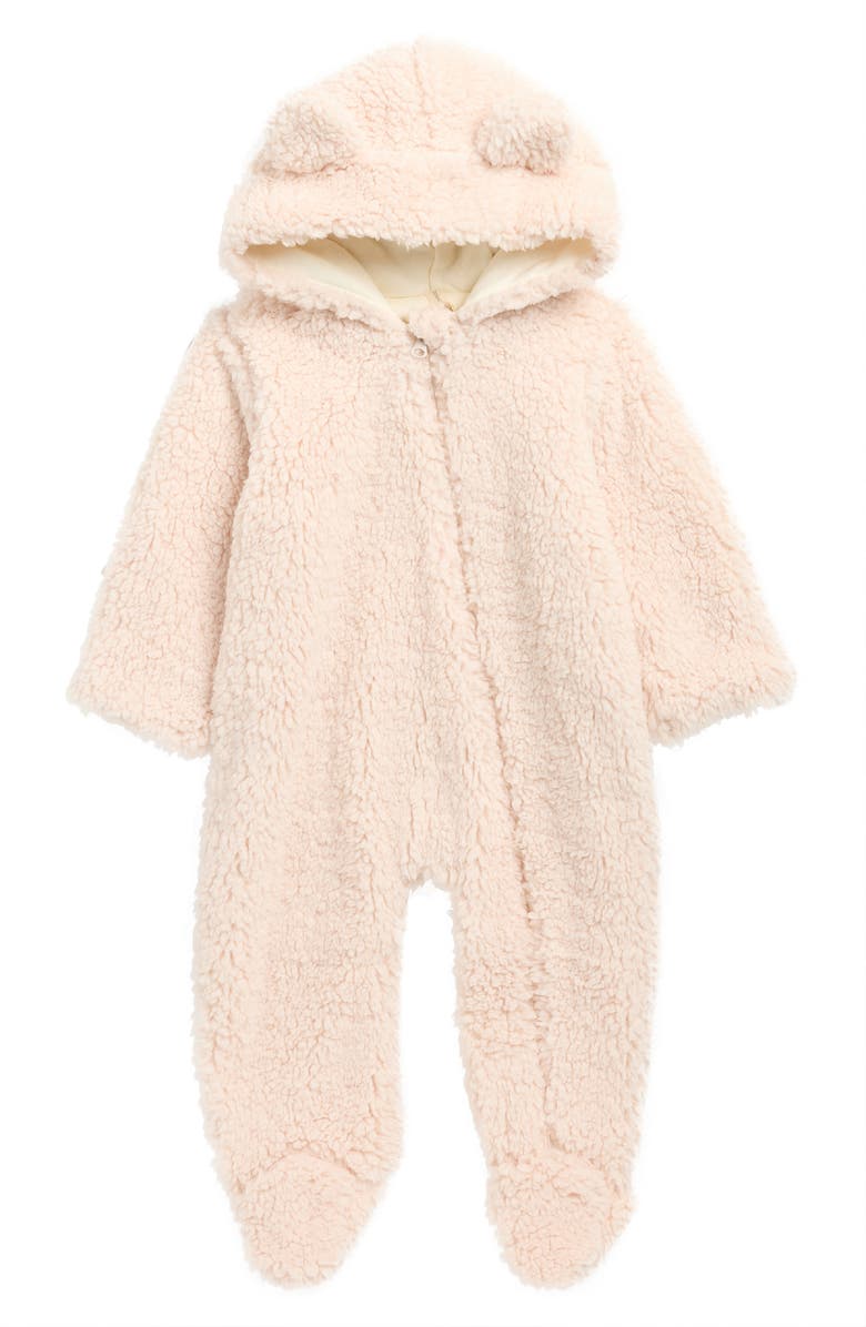 QUINCY MAE Bear Faux Shearling Hooded Footie, Main, color, Antique