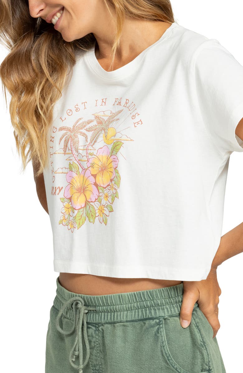 Roxy Hibiscus Paradise Crop Graphic T-Shirt, Alternate, color, Snow White