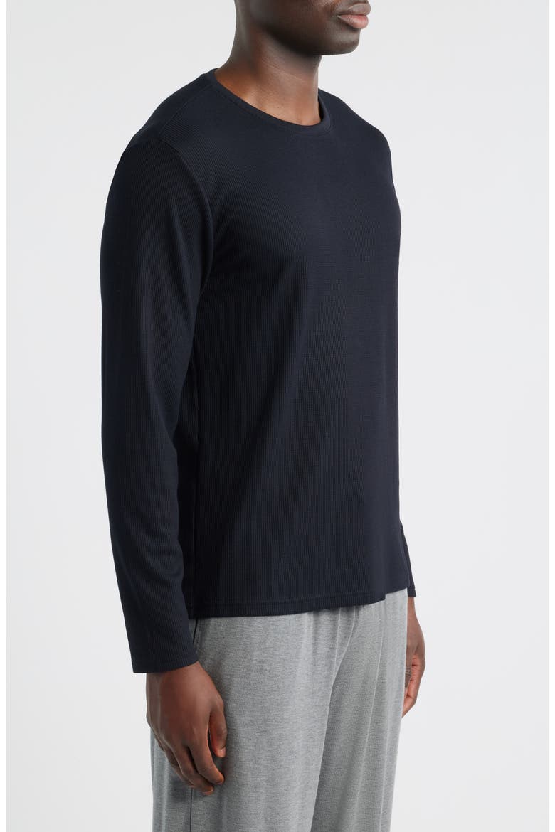 Waffle Knit Pajama Top, Alternate, color, BLACK