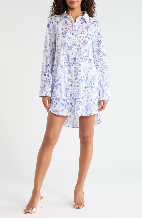 Azul Tropics Long Sleeve Cotton Shirtdress