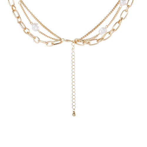 Bcbg Layered Pearl Drop Chain Necklace In Gold