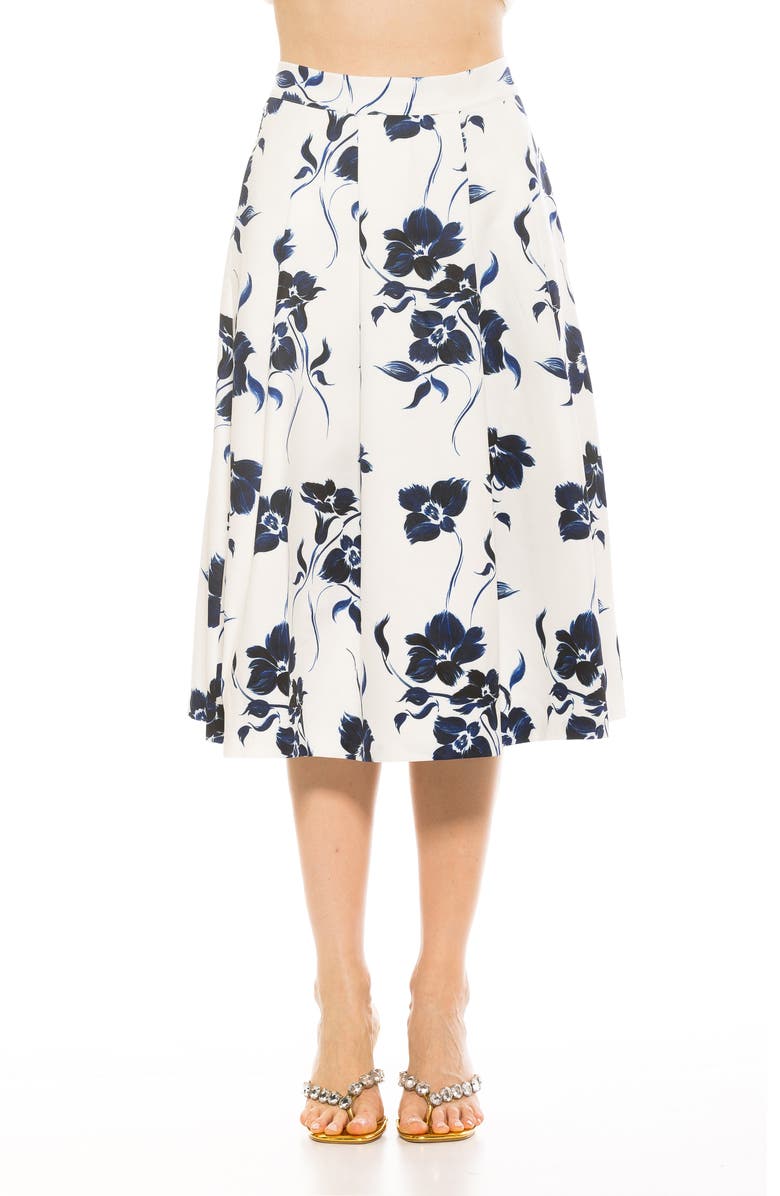 Alexia Admor Illia Pleated Midi Skirt, Main, color, Blue Floral