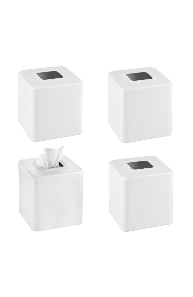 mDesign Metal Square Modern Tissue Box Cover Holder for Bathroom,  4 Pack, Alternate, color, White