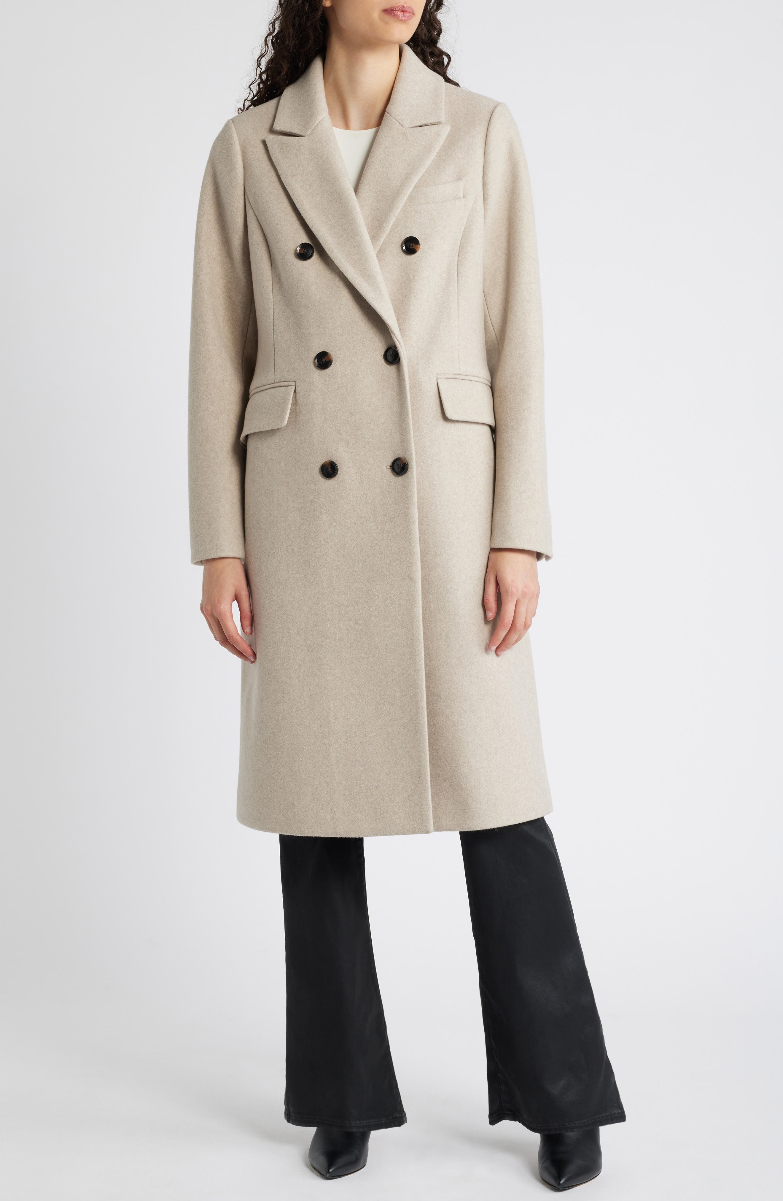 bcbg Slim Fit Double Breasted Coat in Oatmeal 