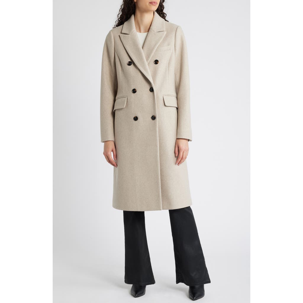 bcbg Slim Fit Double Breasted Coat in Oatmeal