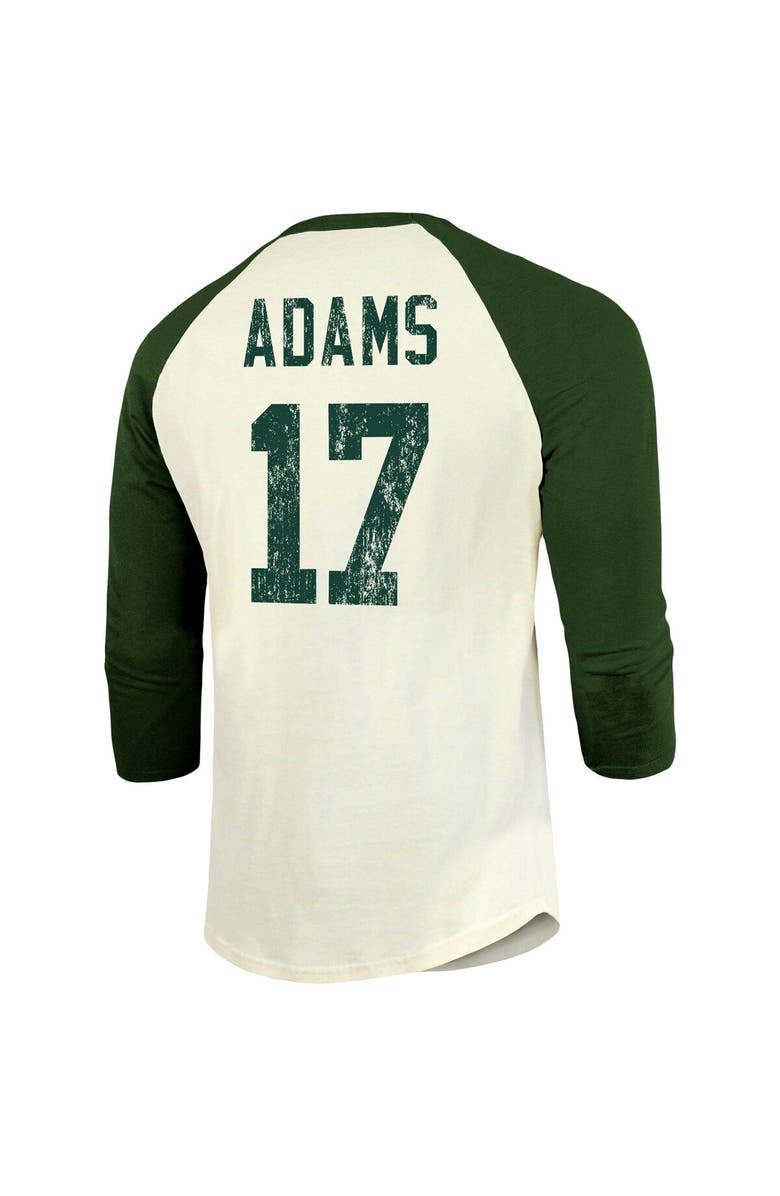 Majestic Threads Men's Fanatics Branded Davante Adams Cream/Green Green Bay Packers Vintage Player Name & Number Raglan 3/4-Sleeve T-Shirt, Alternate, color, 