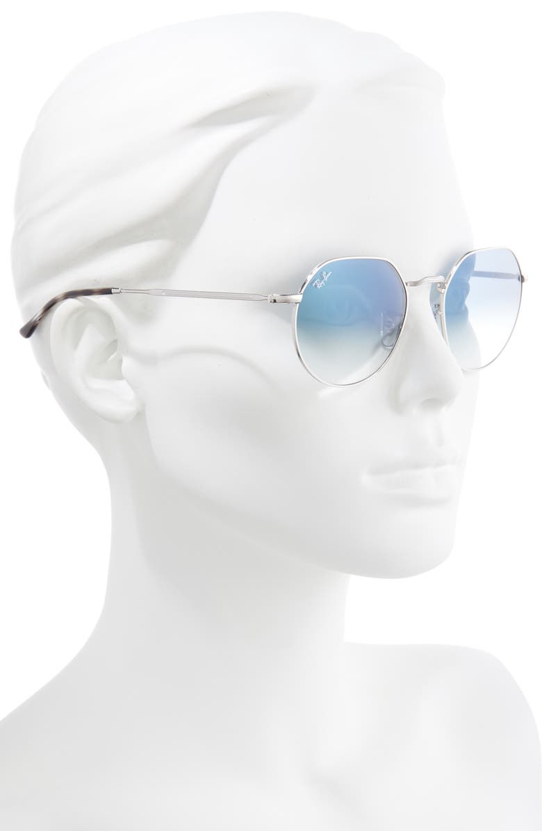 Ray-Ban Jack 53mm Round Sunglasses, Alternate, color, Silver / Clear Gradient Blue