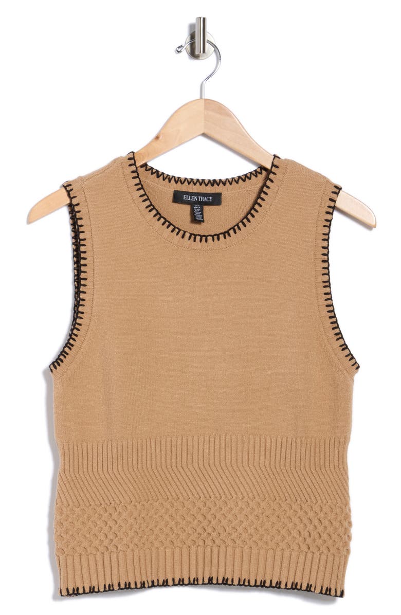 Ellen Tracy Whipstitch Texture Sleeveless Sweater, Alternate, color, Camel