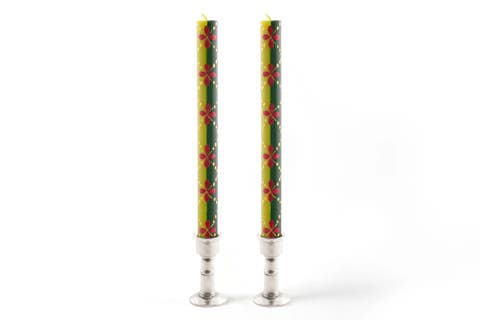 Christmas Painted Taper Candles - Set Of 2