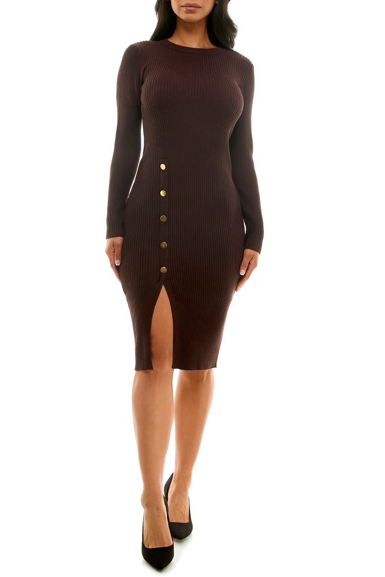 Long Sleeve Ribbed Sweater Dress, Main, color, CHOCOLATE