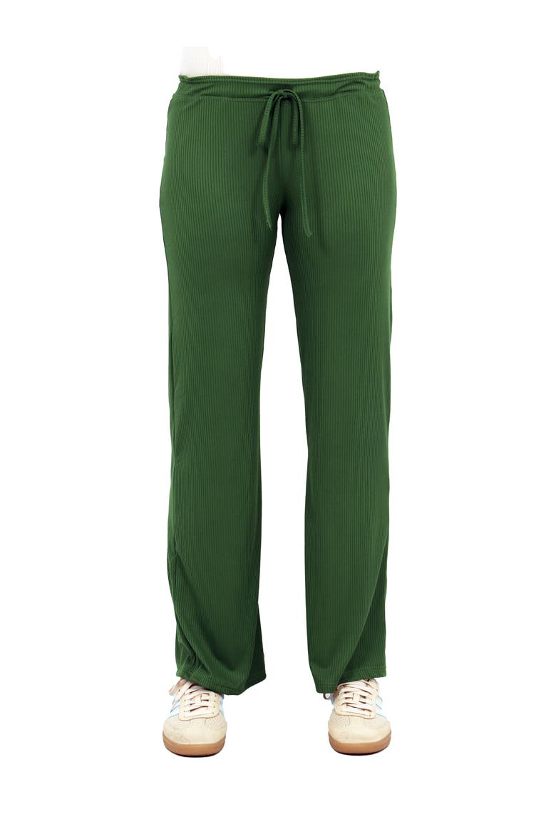Womens Basic Ribbed Knit Drawstring Straight Leg Lounge Pants, Main, color, Kiwi