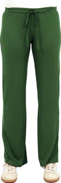 24seven Comfort Apparel Womens Basic Ribbed Knit Drawstring Straight Leg Lounge Pants