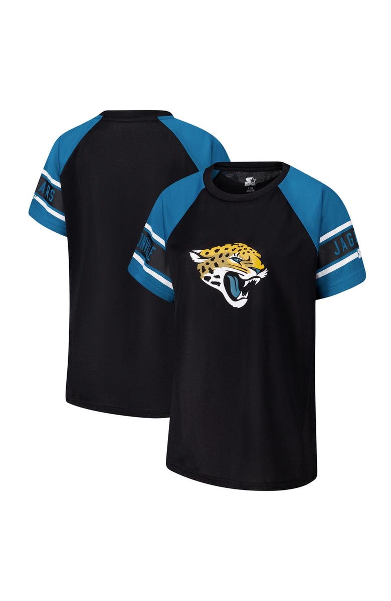 STARTER Women's Starter Black Jacksonville Jaguars 1st Rounder Color Block Raglan Top, Main, color, Black