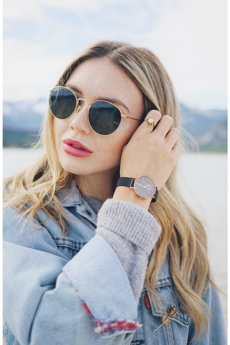Classic Petite Mesh Strap Watch, 32mm, Alternate, color, BLACK / ROSE GOLD