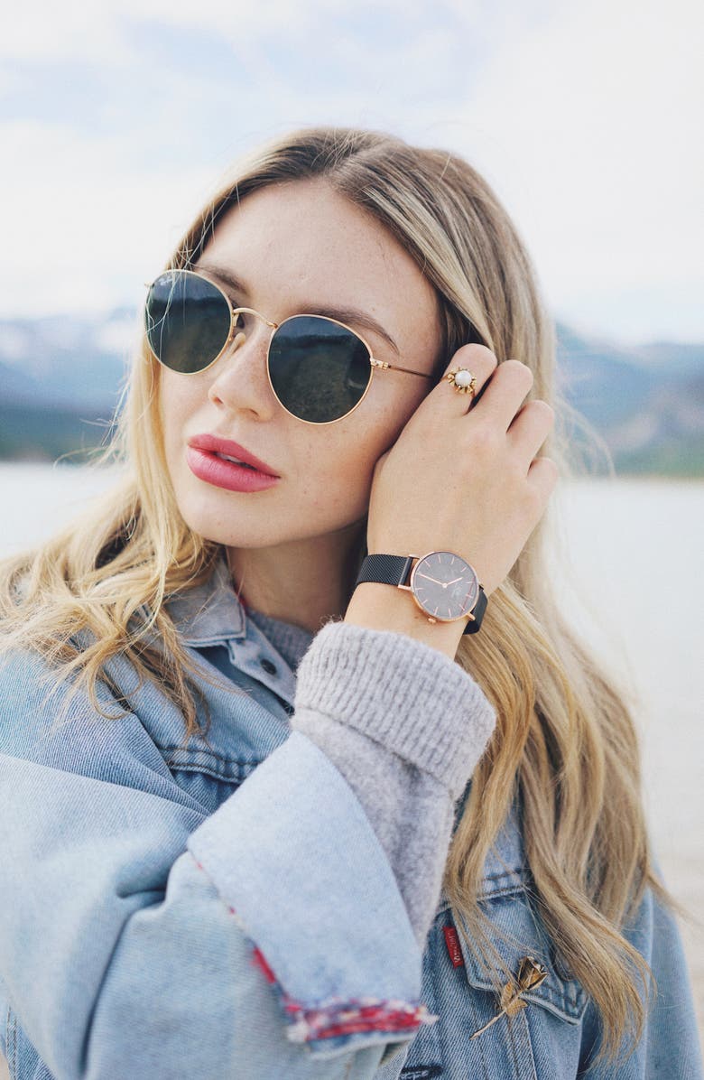 Daniel Wellington Classic Petite Mesh Strap Watch, 32mm, Alternate, color, Black / Rose Gold