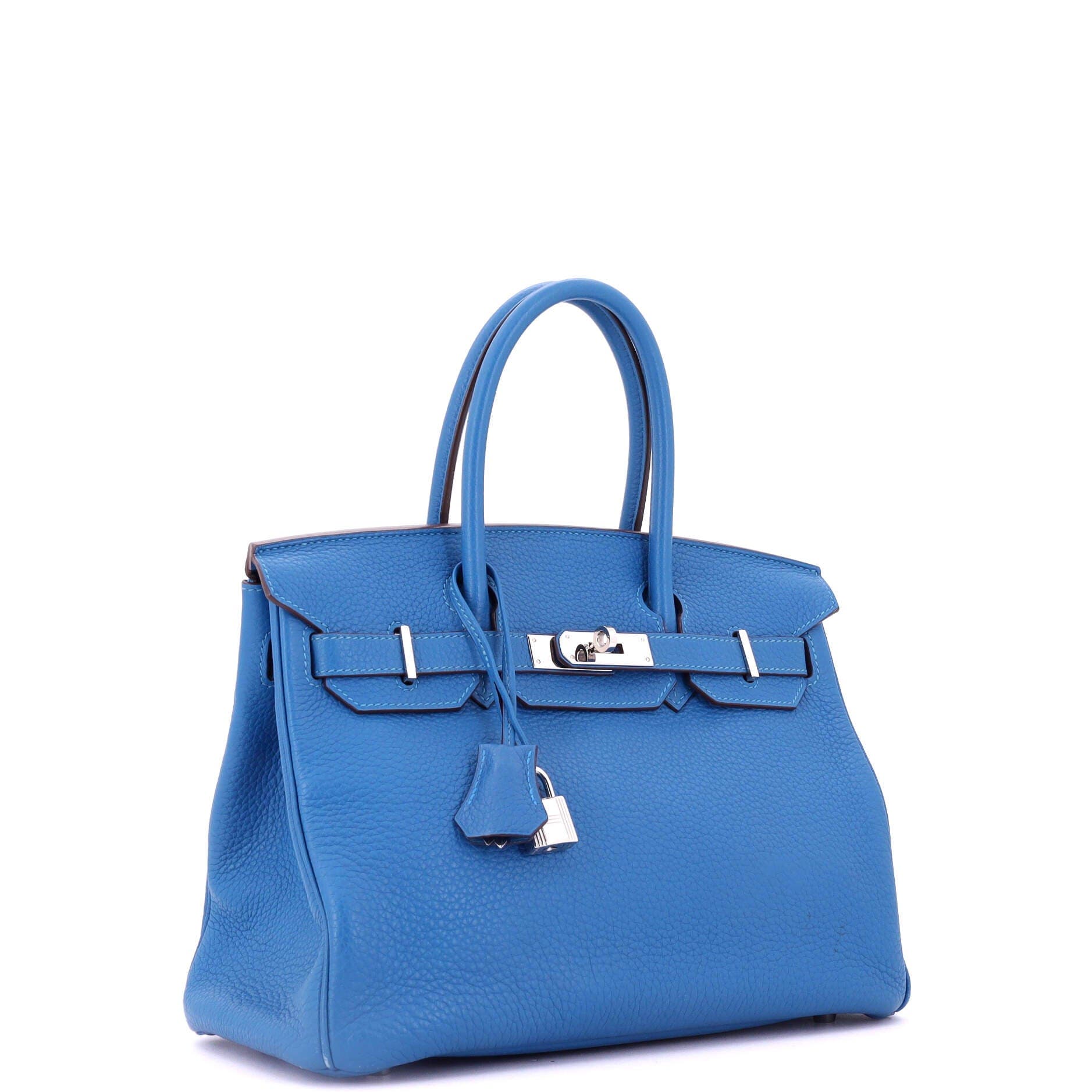 Pre-Owned Hermes Birkin Handbag Blue Clemence with Palladium Hardware 30, Alternate, color, 