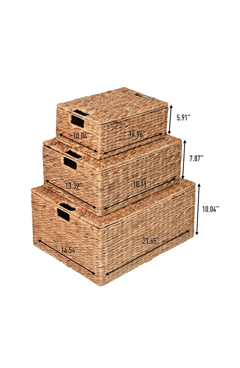 HAPPIMESS Brooks Classic Farmhouse Woven Hyacinth Rectangular Storage Baskets with Lids and Handles,, Alternate, color, Natural