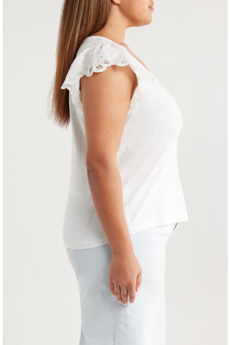 Eyelet Flutter Sleeve V-Neck T-Shirt, Alternate, color, WHITE