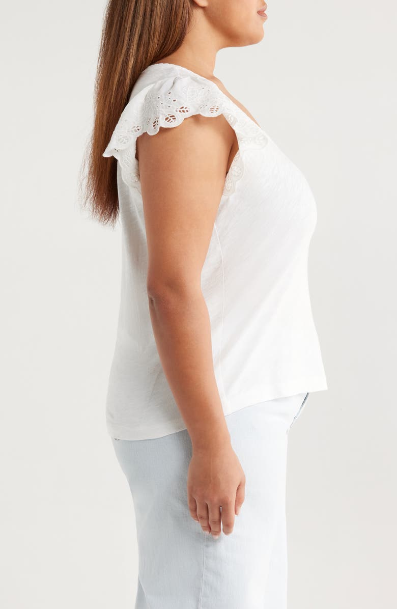 Wit & Wisdom Eyelet Flutter Sleeve V-Neck T-Shirt, Alternate, color, White
