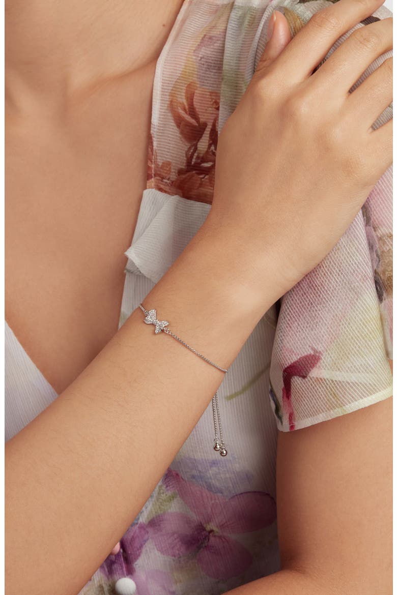 Barset Pavé Crystal Bow Slider Bracelet, Alternate, color, SILVER TONE/ CLEAR CRYSTAL