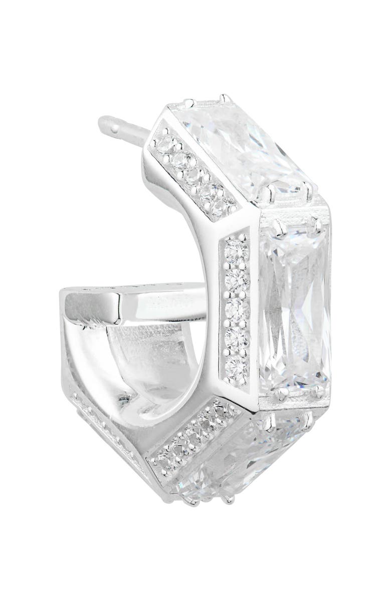 Gucci Cubic Zirconia Cube G Hoop Earrings, Alternate, color, Silver/White
