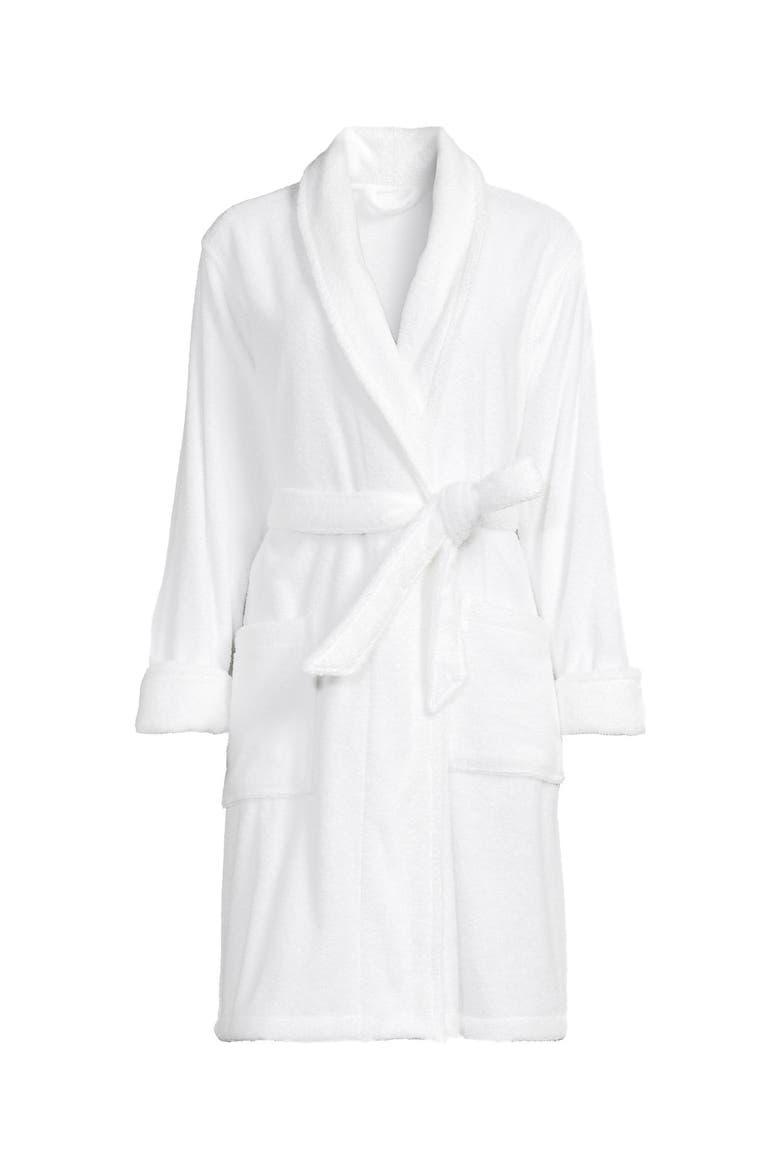 Plus Size Soft Terry Long Sleeve Knee Length Robe, Alternate, color, White