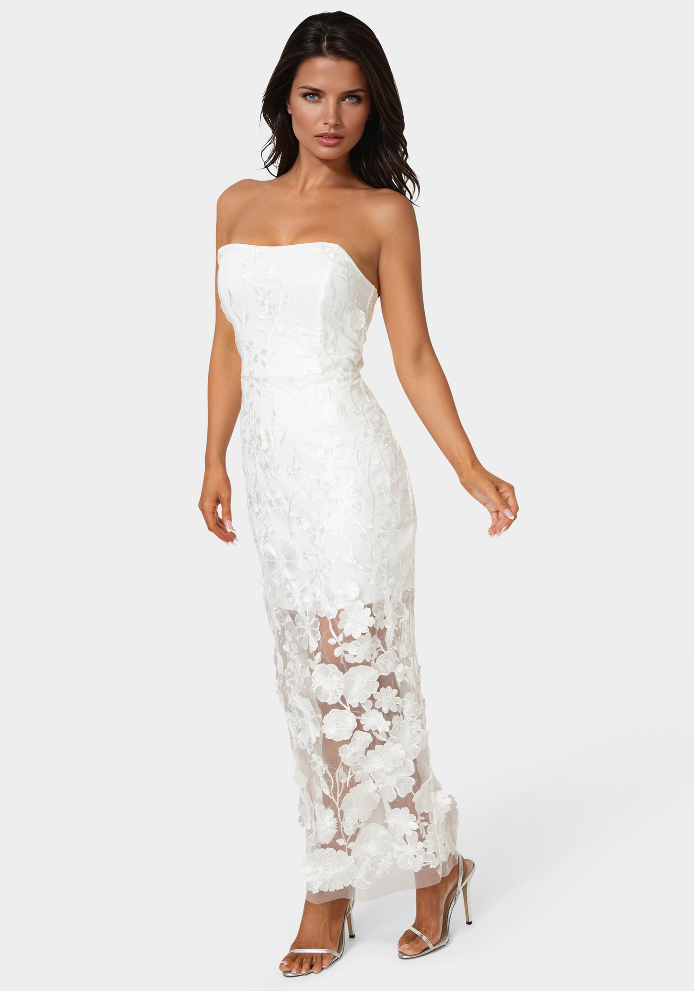 Strapless 3D Lace Column Dress - image 2
