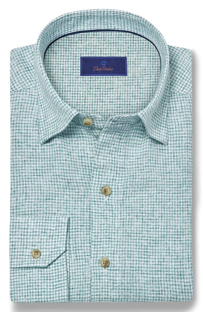 David Donahue Linen Check Sport Shirt, Alternate, color, White/ Green