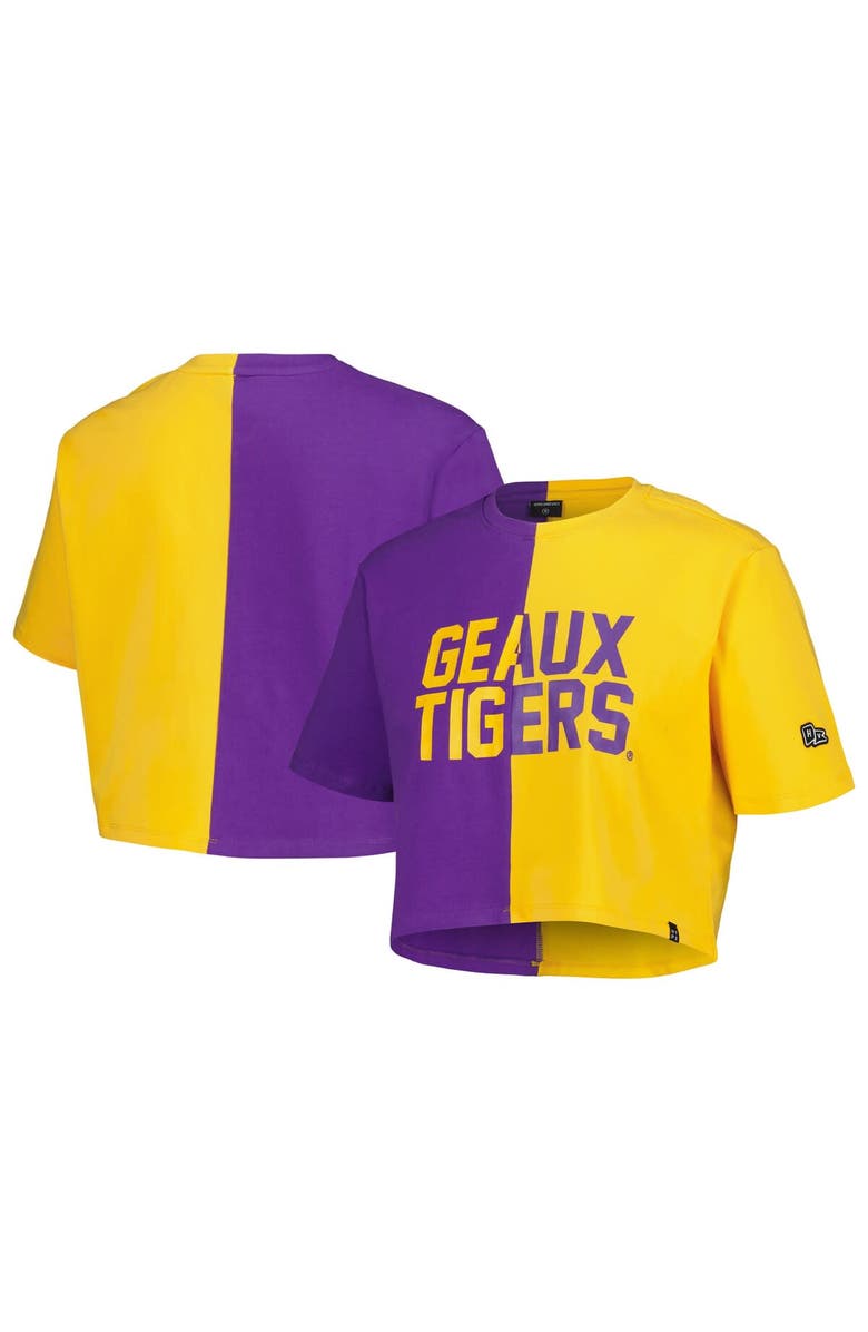 Hype and Vice Women's Hype and Vice Purple/Gold LSU Tigers Color Block Brandy Cropped T-Shirt, Main, color,