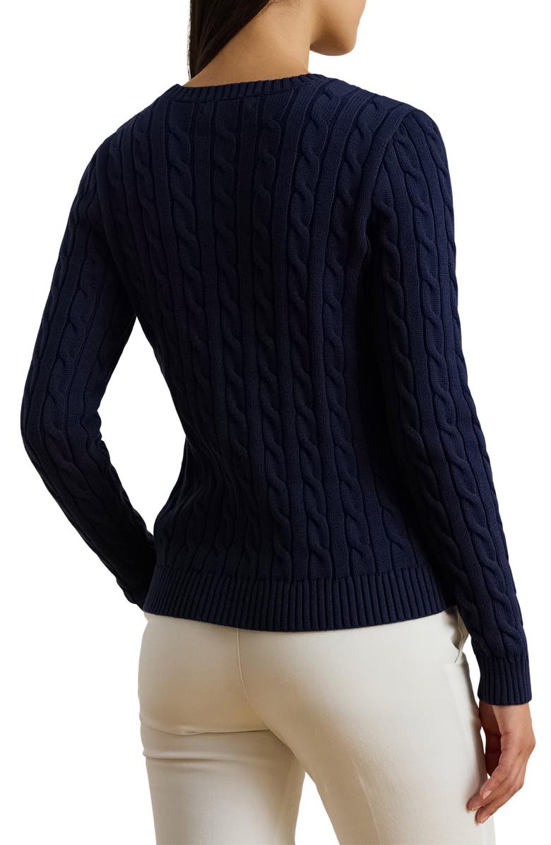 Lauren Ralph Lauren Cable Knit Embroidered Sweater, Alternate, color, Navy Blue