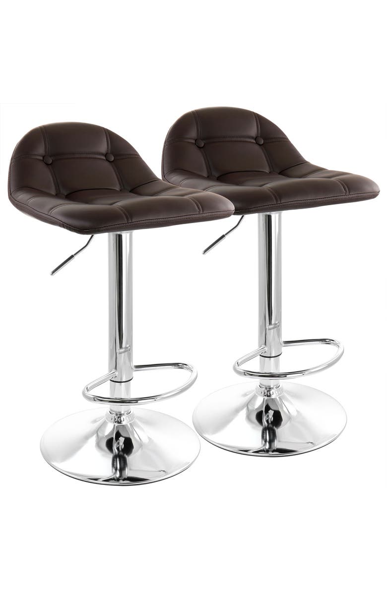 Elama 2 Piece Adjustable Faux Leather Bar Stool Set, Main, color, Dark Brown