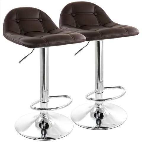 2 Piece Adjustable Faux Leather Bar Stool Set