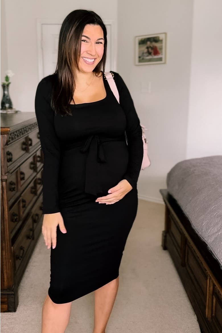 Basic Square Neck Midi Dress, Alternate, color, Black