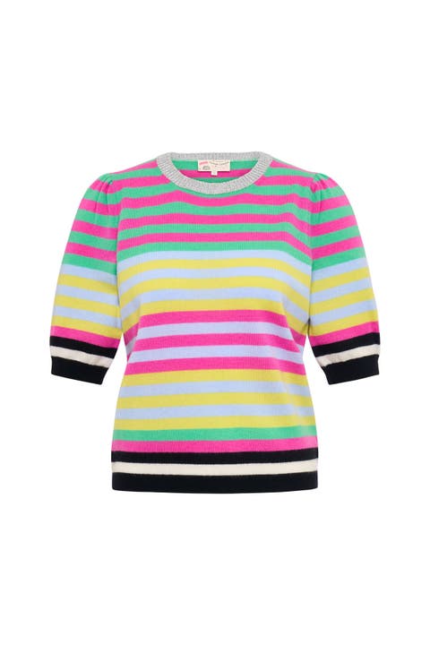 Short Sleeve Multi Colored Striped Pullover