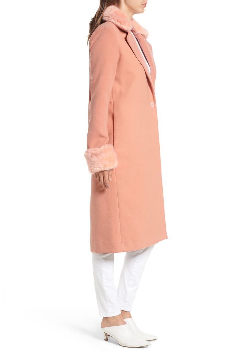 Perry Faux Fur Trim Coat, Alternate, color, DUSTY CORAL