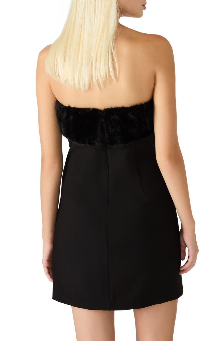 Steve Madden Aster Faux Fur Trim Strapless Minidress, Alternate, color, Black