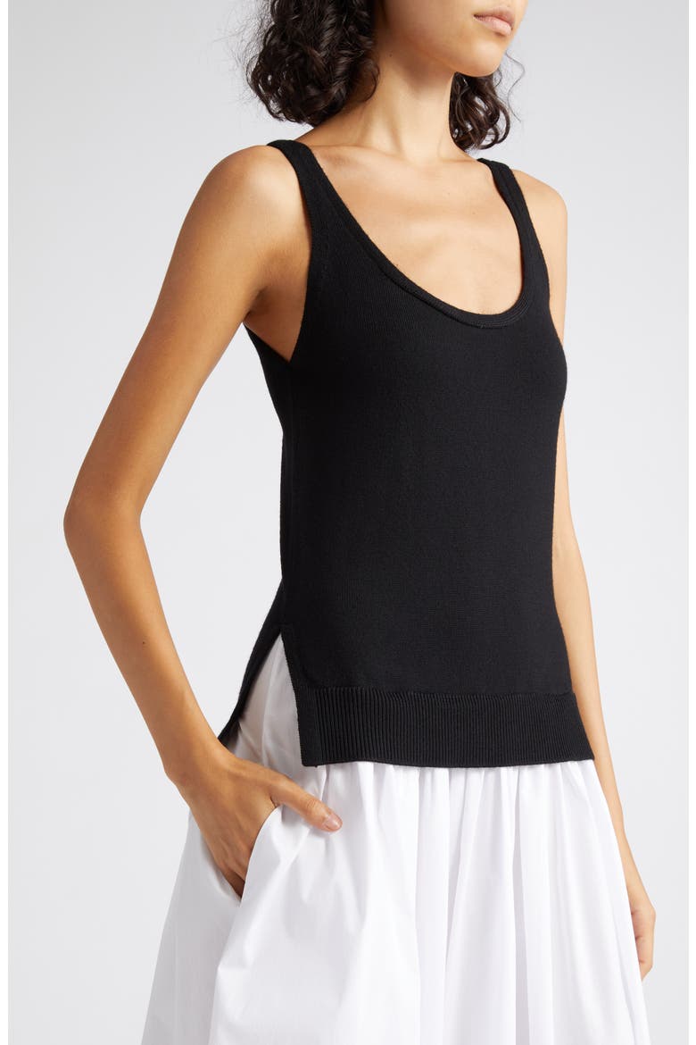 Corey Mixed Media Merino Wool & Stretch Poplin Dress, Alternate, color, BLACK/ WHITE