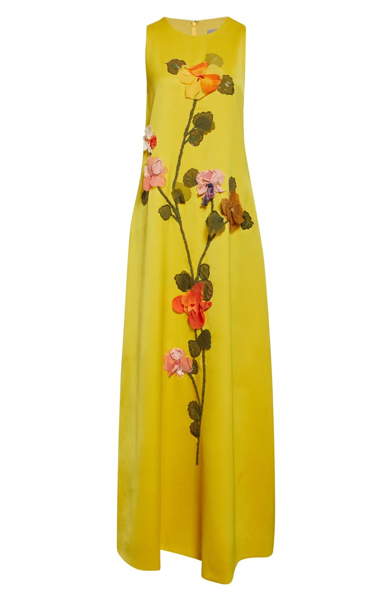Lela Rose Francie Beaded Floral Appliqué Gown, Alternate, color, Mustard Multi