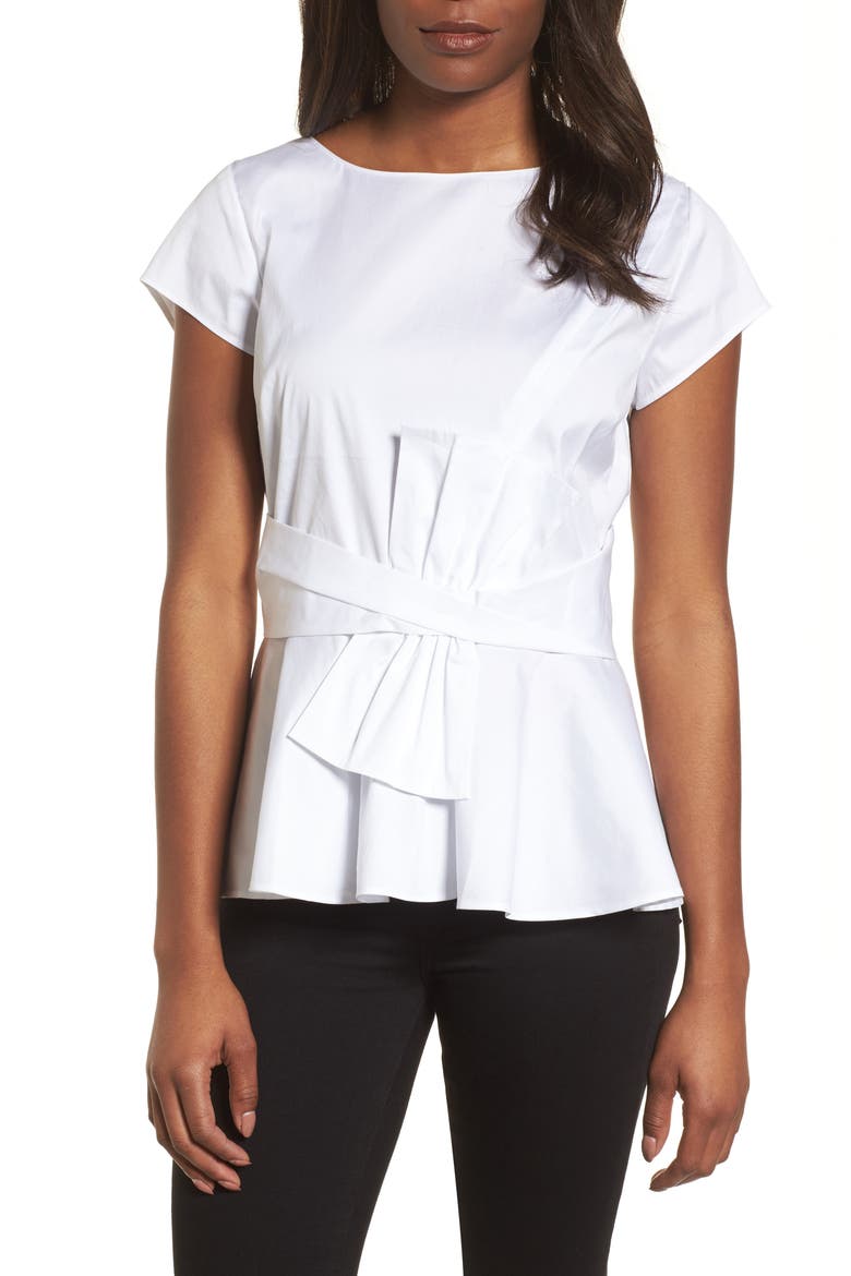 BOW DETAIL PEPLUM TOP, Main, color, WHITE
