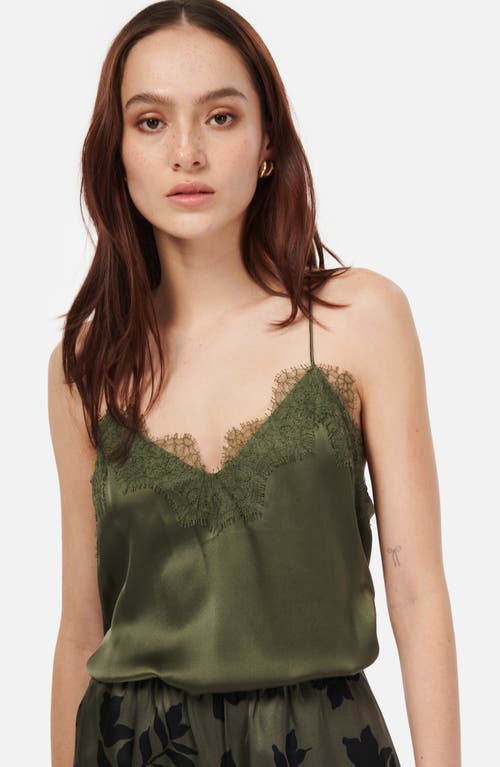 Cami Nyc The Racer Lace Trim Silk Camisole In Basil