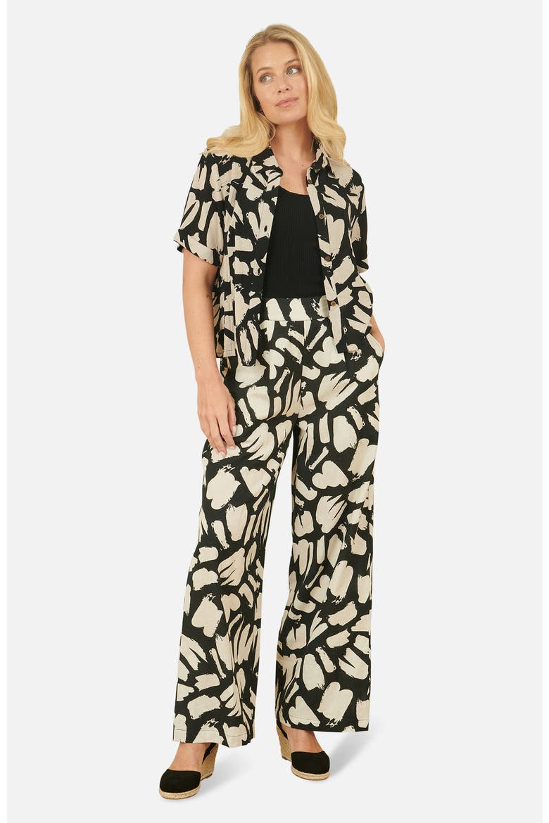 High Waisted Printed Wide Leg Trousers, Alternate, color, Black
