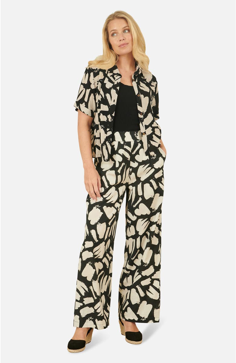 Yumi High Waisted Printed Wide Leg Trousers, Alternate, color, Black