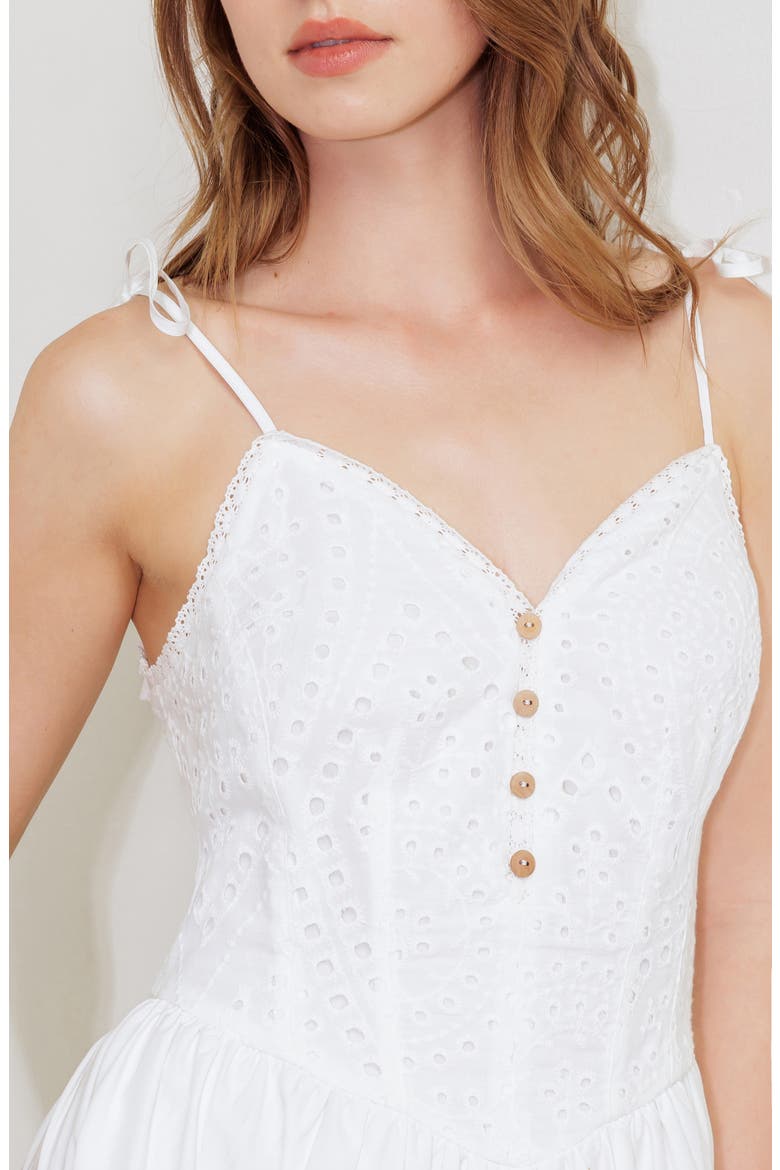 Eyelet Tie Strap Maxi Dress, Alternate, color, WHITE